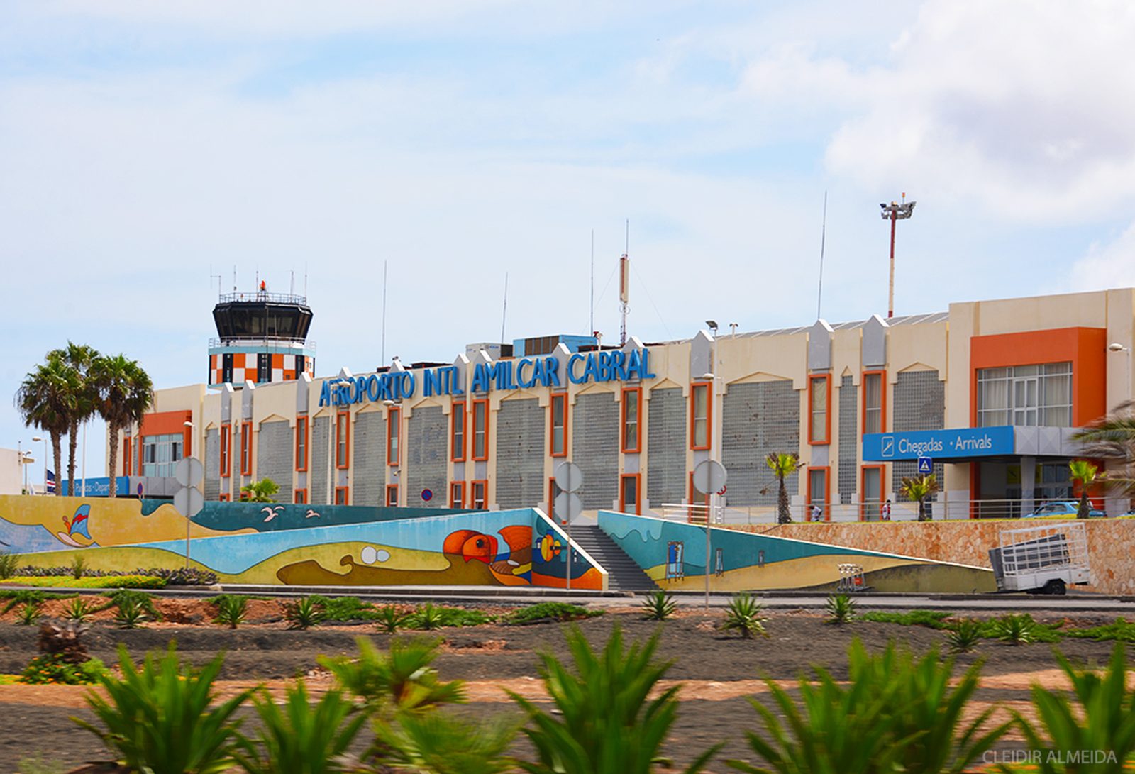 The orange-and-cream terminal of Amílcar Cabral International Airport on Sal, Cape Verde