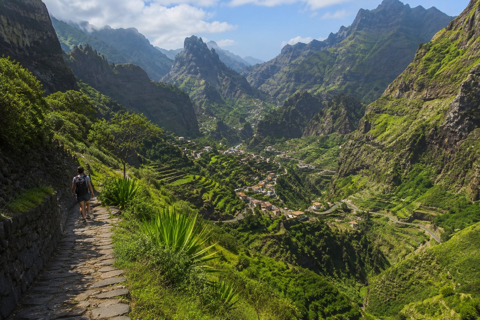 Green mountain valley on Santo Antão