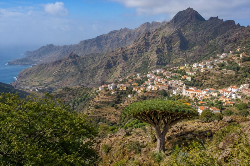 Mountain village and dramatic coastal scenery on São Nicolau island, Cape Verde